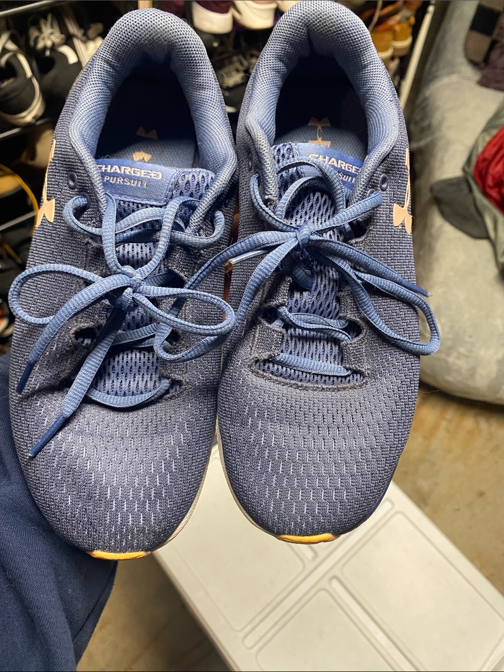 Under Armour Women's Navy Blue Sneakers with Gold Accents